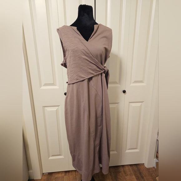 Neon Buddha Rose Tan Cross Over Wrap Dress Sleeveless Mid Length SZ L NWT - Picture 1 of 11